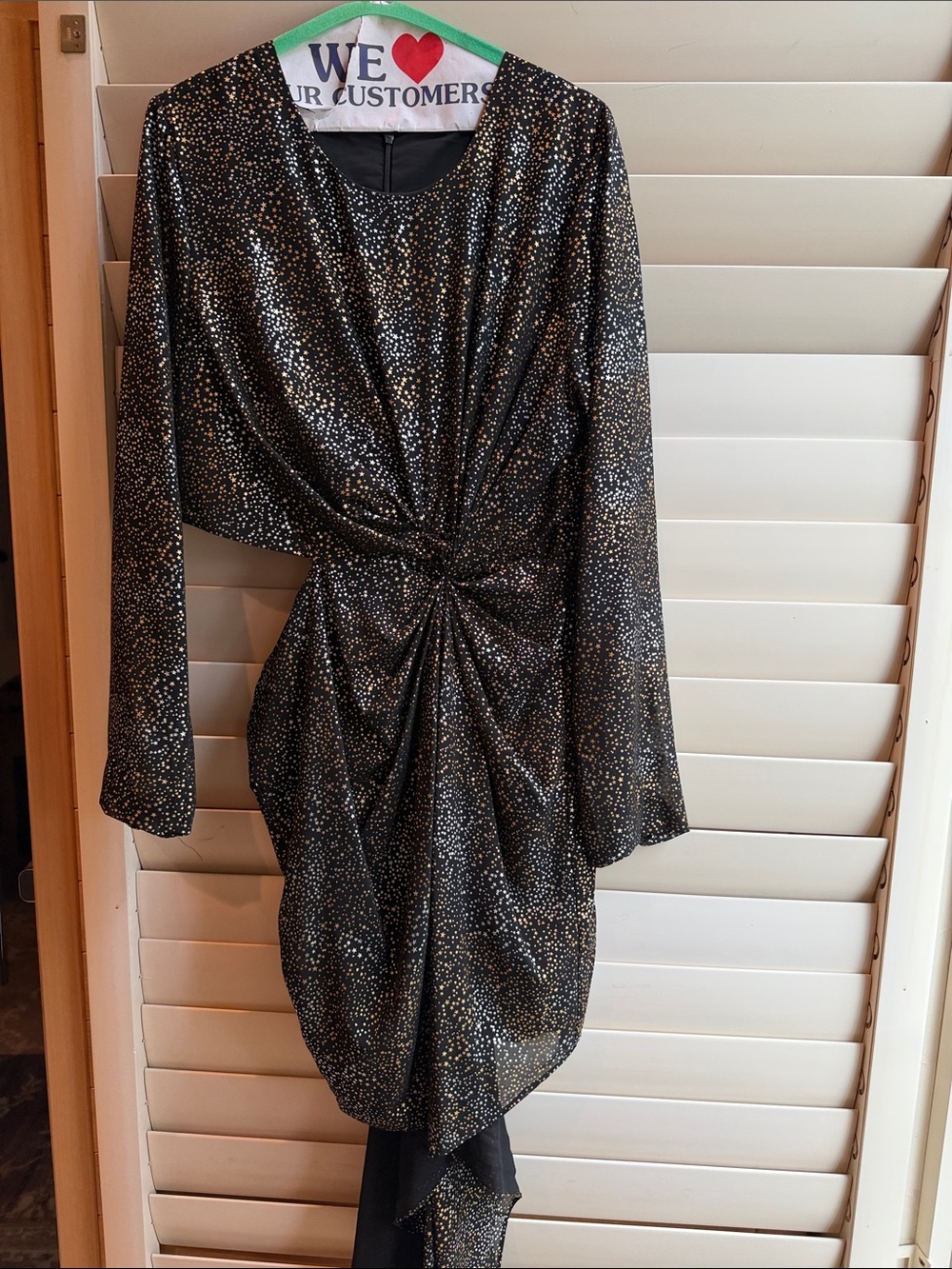 AFRM Black Metallic Open Hip Sleeve Dress